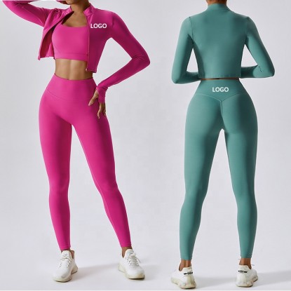 Fall Winter Workout Sets Women 2/3/4 Pieces Yoga Fitness Clothes Long Sleeve Crop Top and Pants Set Gym Clothes Activewear sets